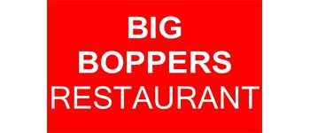 Red sign with "Big Boppers Restaurant" text.
