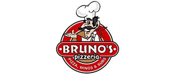 Bruno's Pizzeria logo with chef illustration.