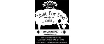 Sheep-themed gift shop advertisement, black and white.