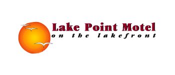 Lake Point Motel logo with sun and birds.