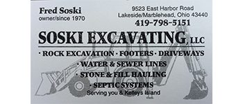 Soski Excavating business card with contact information.