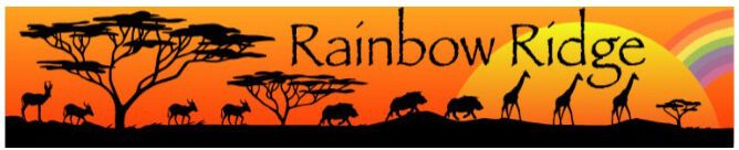 African savanna silhouette with Rainbow Ridge text.