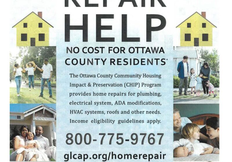 Home Repair CHIP Flyer Photo of flyer from Ottawa County Community Housing Impact and Preservation Program (CHIP) for home repair help. 1-800-775-9769